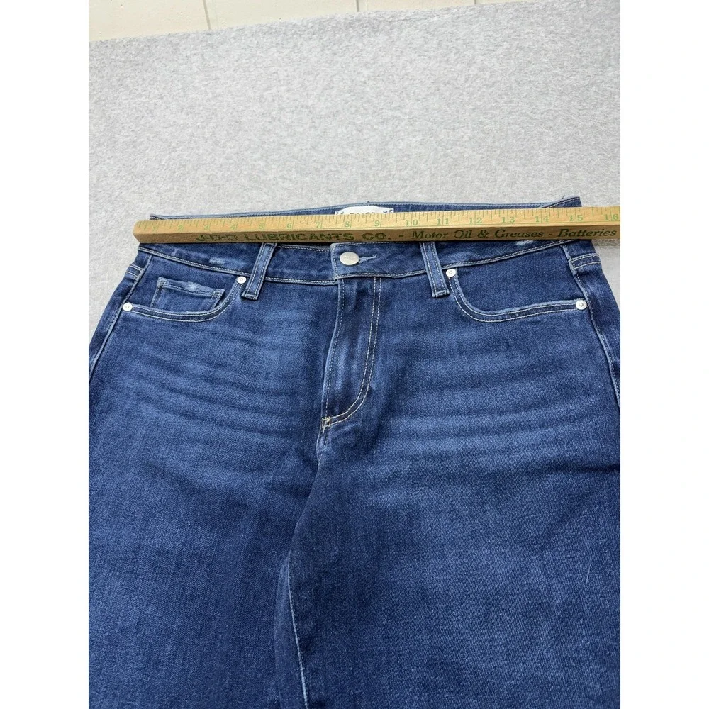 Paige Brigitte Straight Jeans Womens 27 Blue Dark Wash‎ Mid Rise Distressed